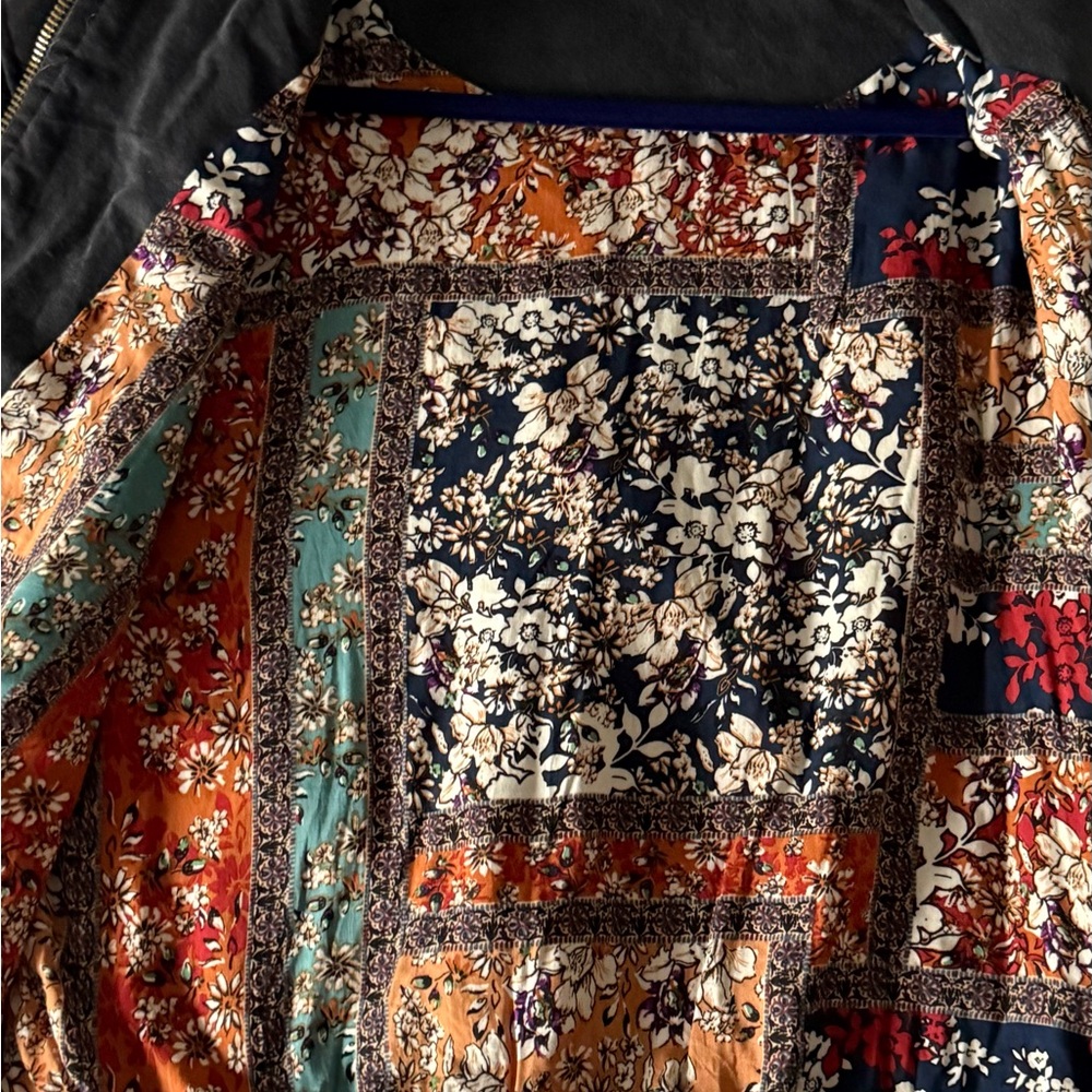 Easel Los Angeles Charcoal Mineral Wash Floral Patchwork lined Boho Zip Size M